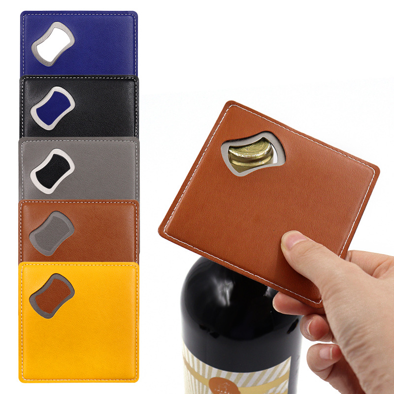 Card-style Retro Square PU Leather Beer Bottle Opener, Size in 3.82