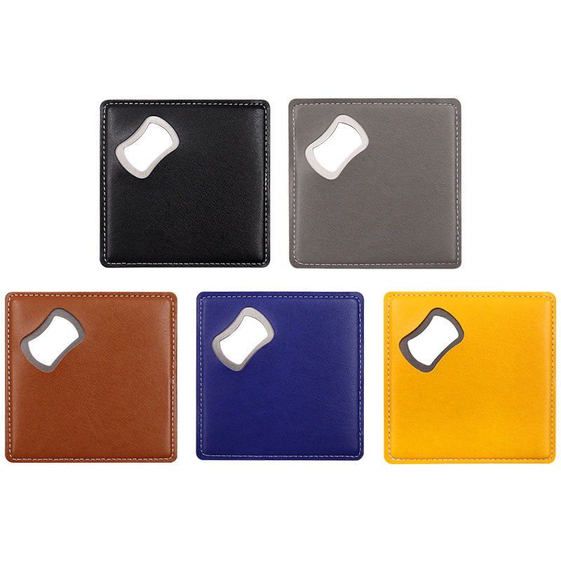Card-style Retro Square PU Leather Beer Bottle Opener, Size in 3.82
