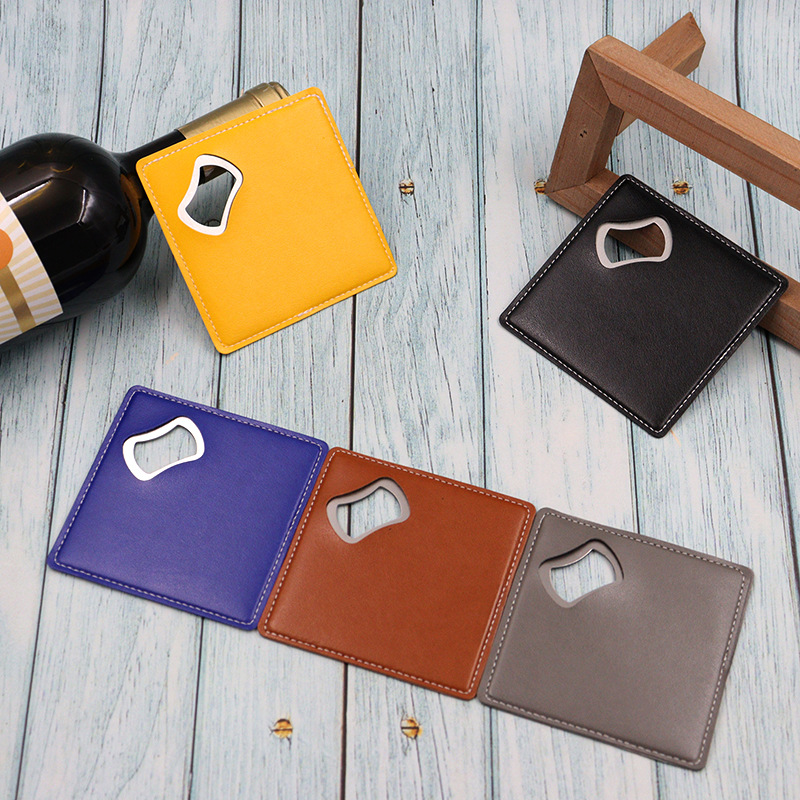 Card-style Retro Square PU Leather Beer Bottle Opener, Size in 3.82