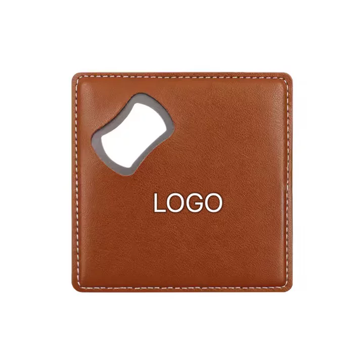 Card-style Retro Square PU Leather Beer Bottle Opener, Size in 3.82