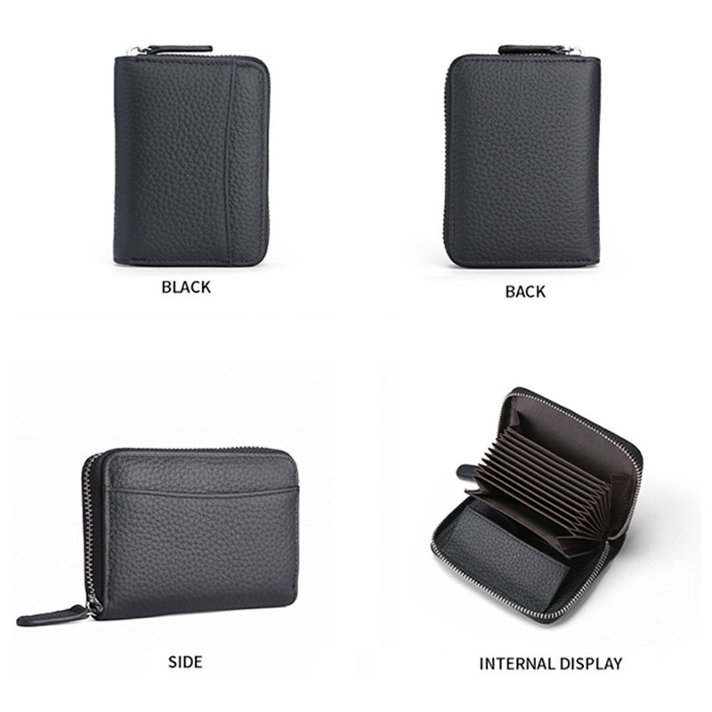 RFID anti theft brush cowhide zipper wallet