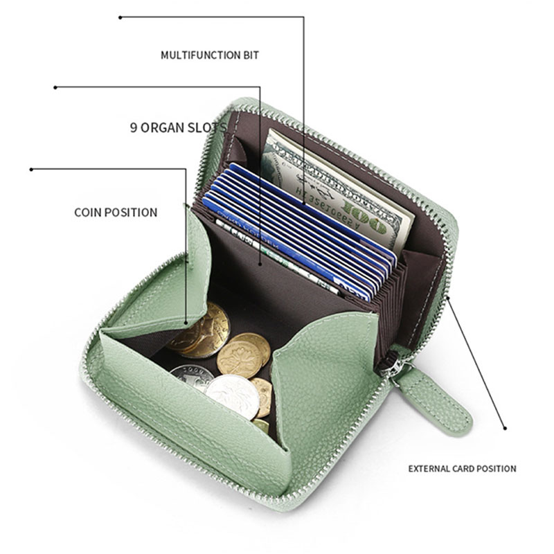 RFID anti theft brush cowhide zipper wallet