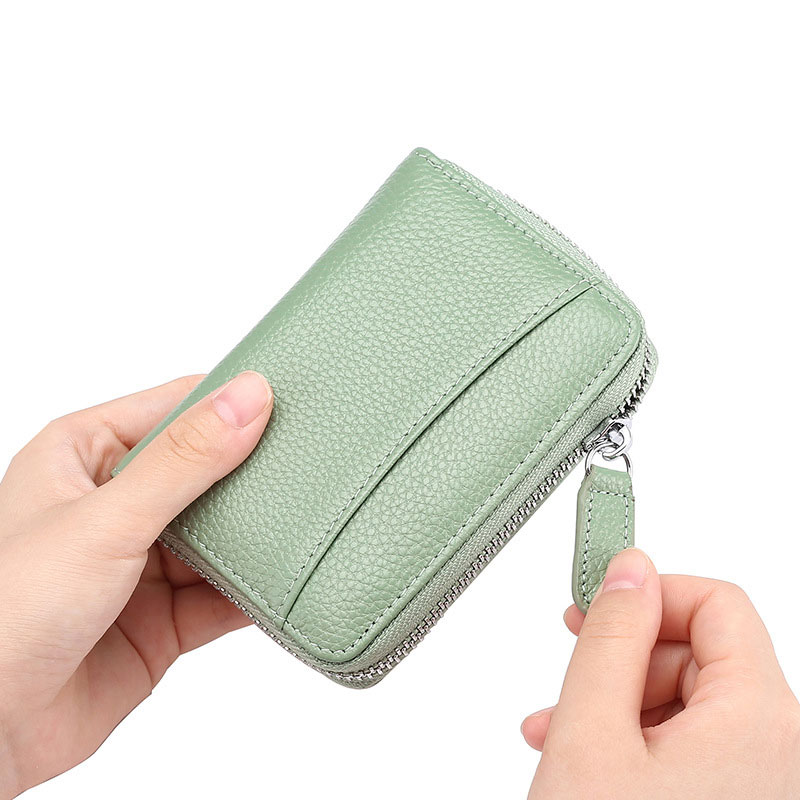 RFID anti theft brush cowhide zipper wallet
