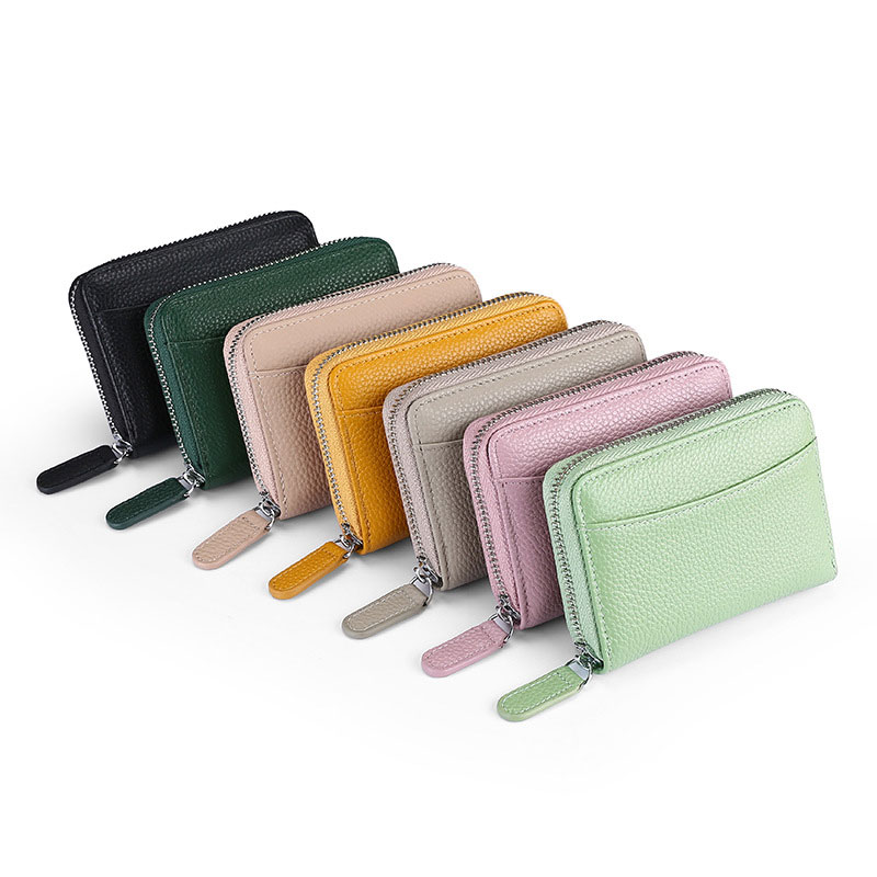 RFID anti theft brush cowhide zipper wallet