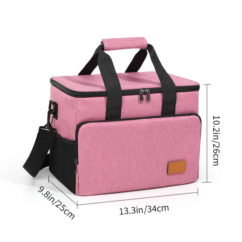 Large Capacity Oxford Picnic Cooler Bag w/ PEVA Insulated Lining, Front Zipper Pocket, Side Mesh Pocket, Adjustable Shoulder Strap