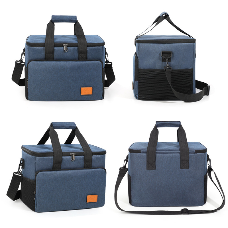Large Capacity Oxford Picnic Cooler Bag w/ PEVA Insulated Lining, Front Zipper Pocket, Side Mesh Pocket, Adjustable Shoulder Strap