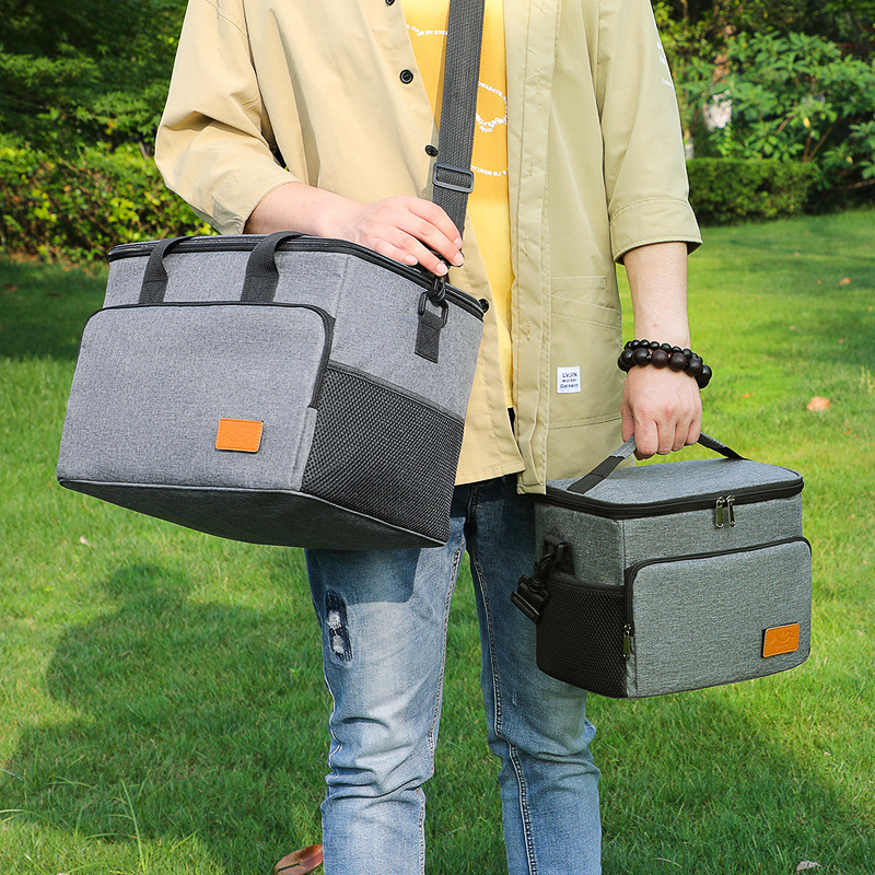 Large Capacity Oxford Picnic Cooler Bag w/ PEVA Insulated Lining, Front Zipper Pocket, Side Mesh Pocket, Adjustable Shoulder Strap