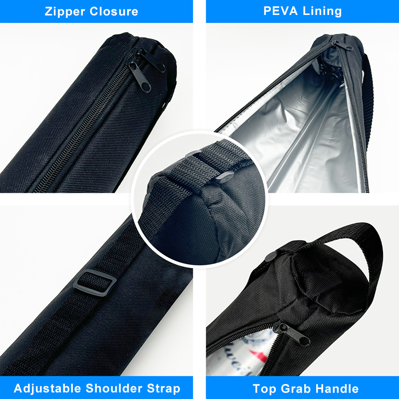 Portable Golf Cylindrical Cooler Bag for 7 Cans, Insulated Oxford & PEVA Crossbody Beverage Cooler with Adjustable Shoulder Strap