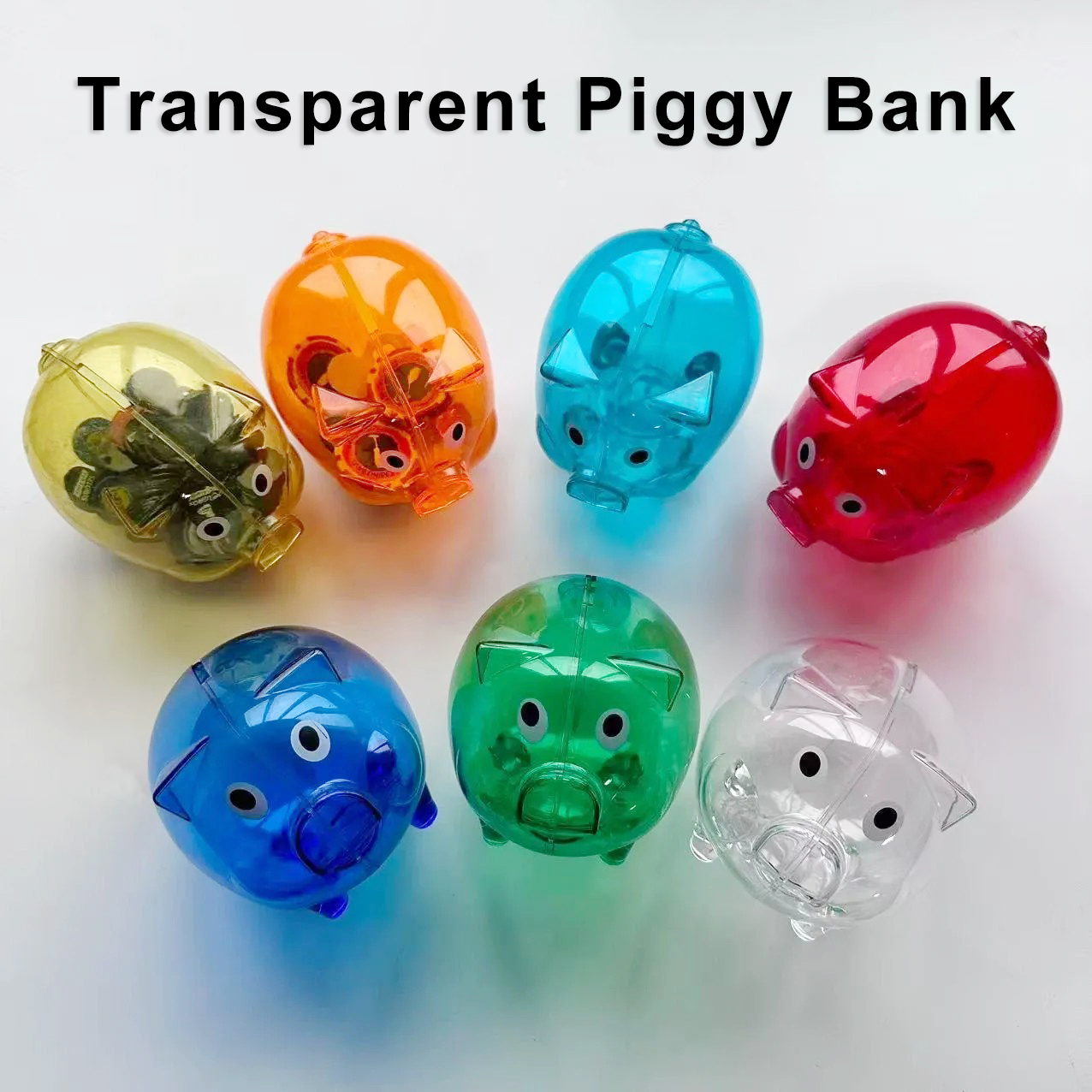 Transparent Plastic Piggy Bank Coin Savings Bank with Clear Visible Design
