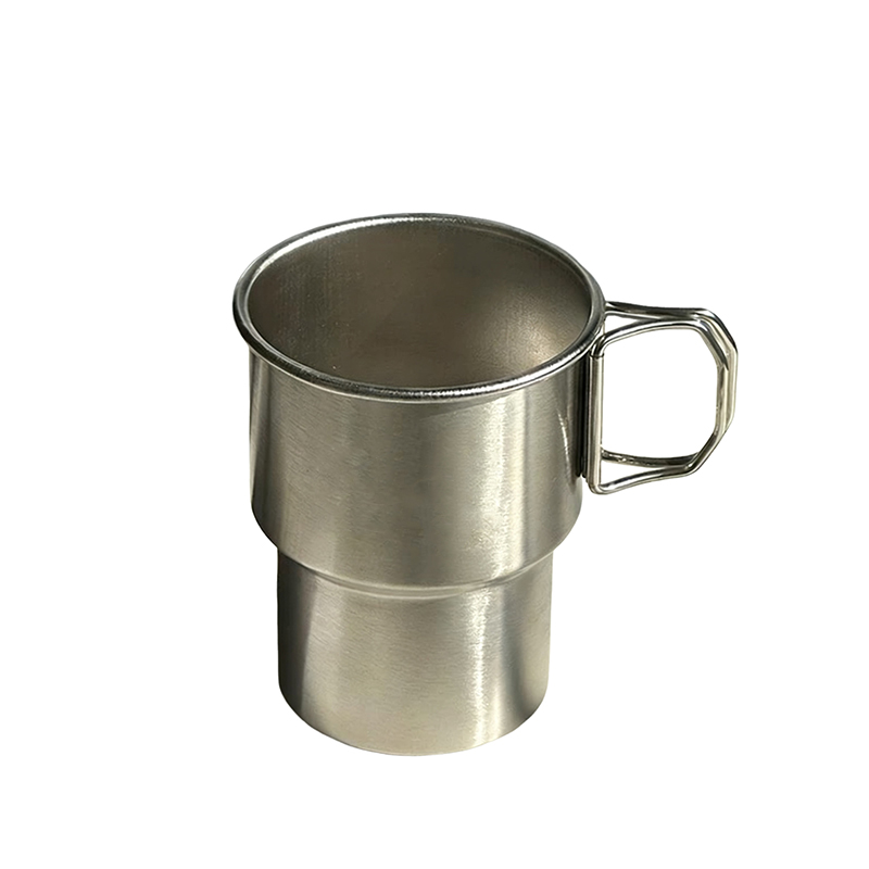 16 Oz Stainless Steel Outdoor Camping Mug with Wooden Heat-resistant Sleeve, Foldable Handle, Lid and Straw