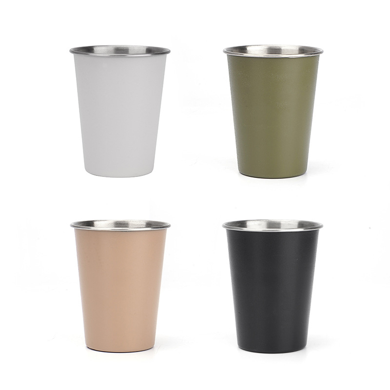 12oz 304 Stainless Steel Stackable Drinking Cup, Reusable Single-Wall Metal Camping Mug with Rolled Rim and Painted Exterior