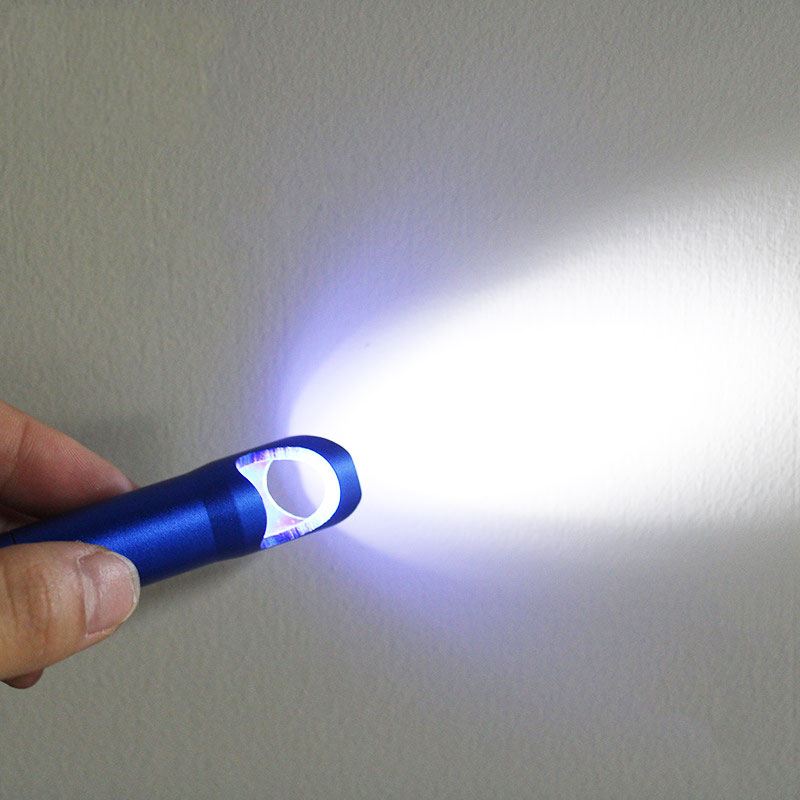 Compact 2-in-1 Aluminum Bottle Opener With 3 LEDs Mini Flashlight, bright beam, and keychain for easy carry.