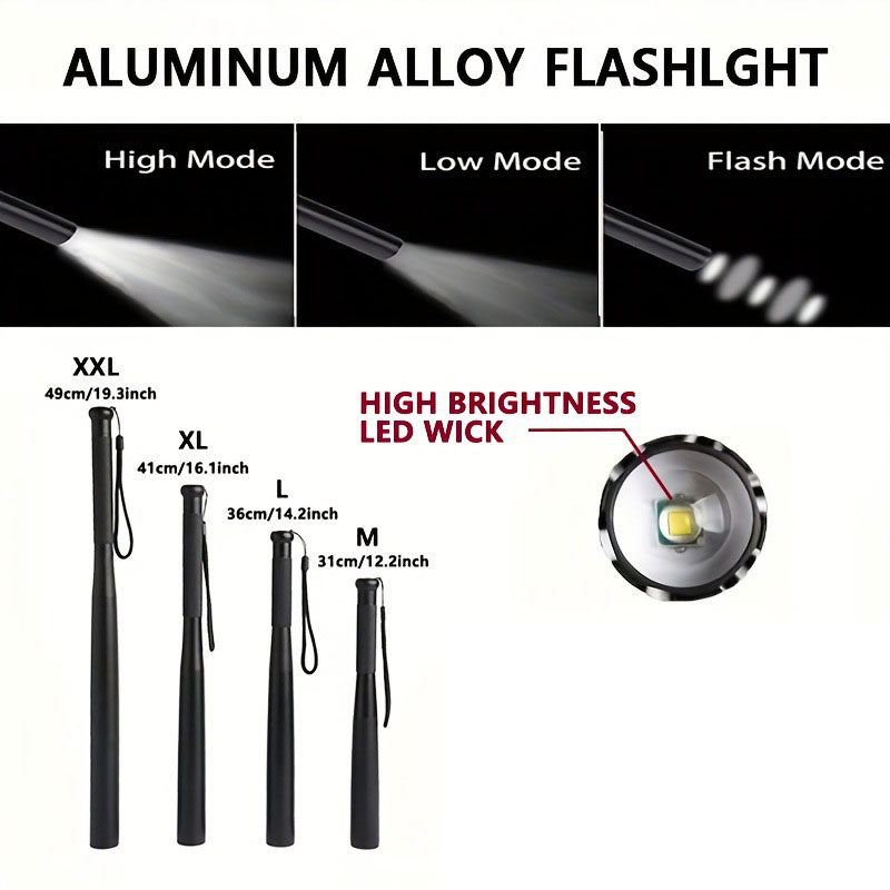  Aluminum Alloy Baseball Bat Shaped LED Flashlight Self Defense Stick