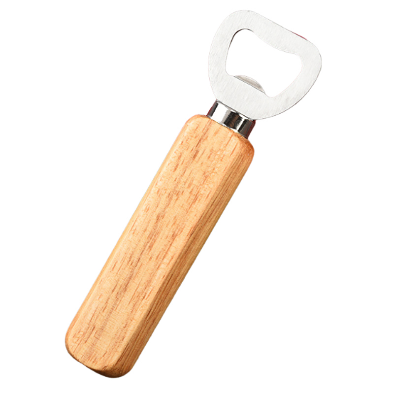 Natural Wooden Handle Stainless Steel Bottle Opener With A Comfortable Grip, Size in 1.65