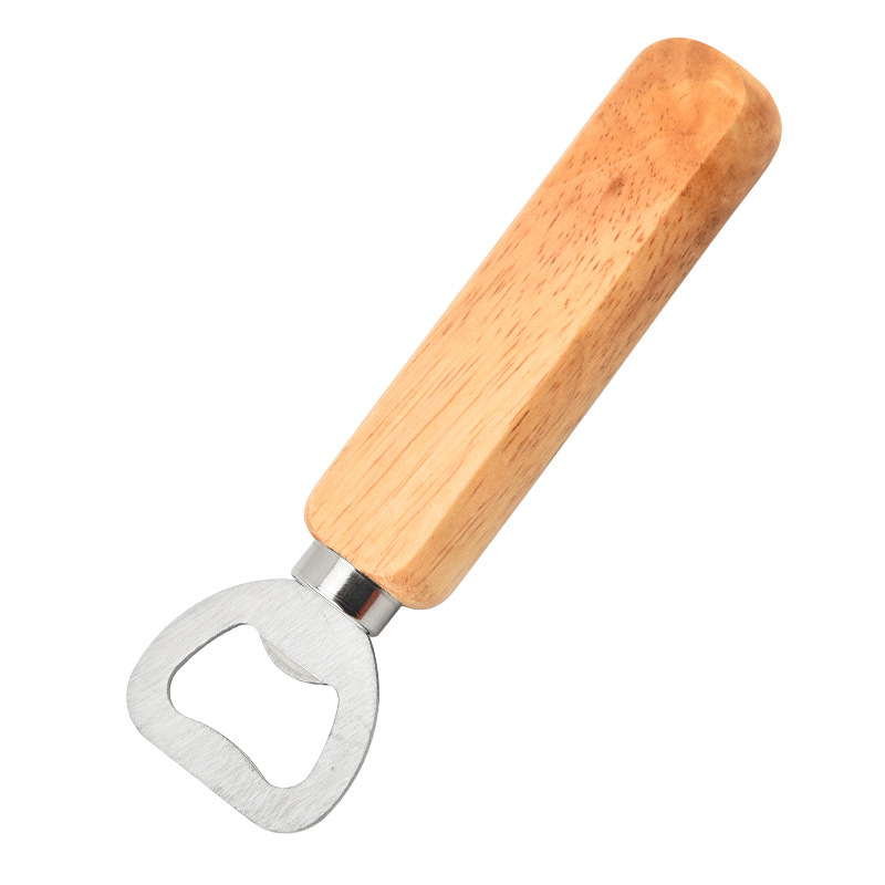 Natural Wooden Handle Stainless Steel Bottle Opener With A Comfortable Grip, Size in 1.65