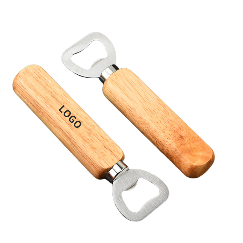 Natural Wooden Handle Stainless Steel Bottle Opener With A Comfortable Grip, Size in 1.65