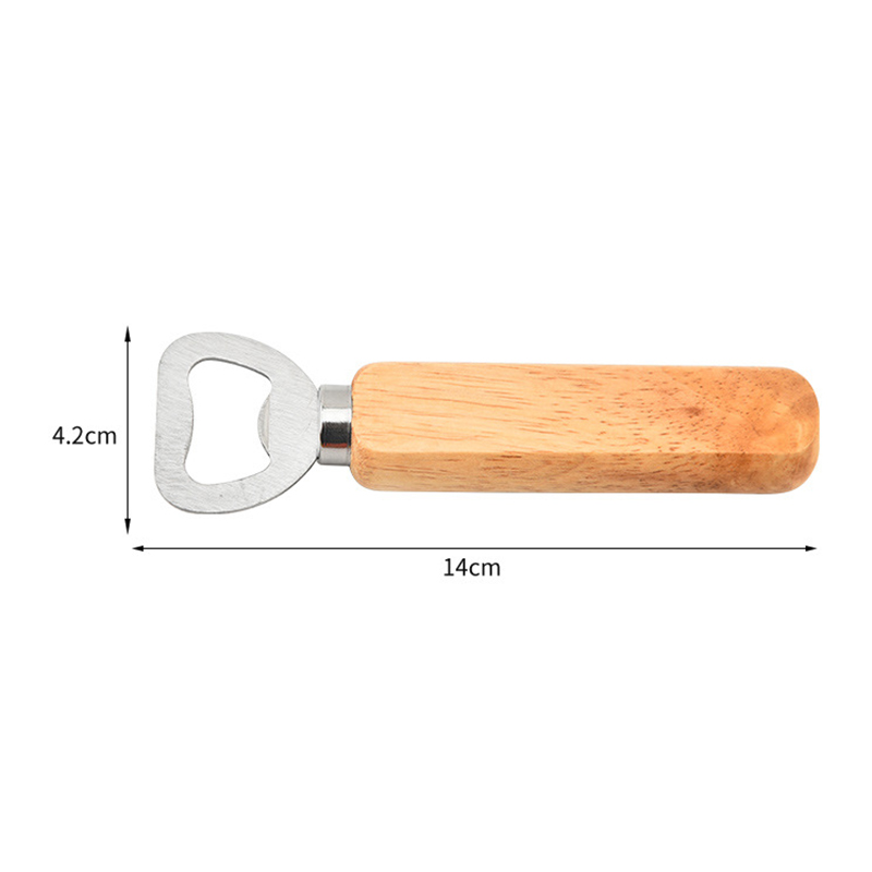 Natural Wooden Handle Stainless Steel Bottle Opener With A Comfortable Grip, Size in 1.65