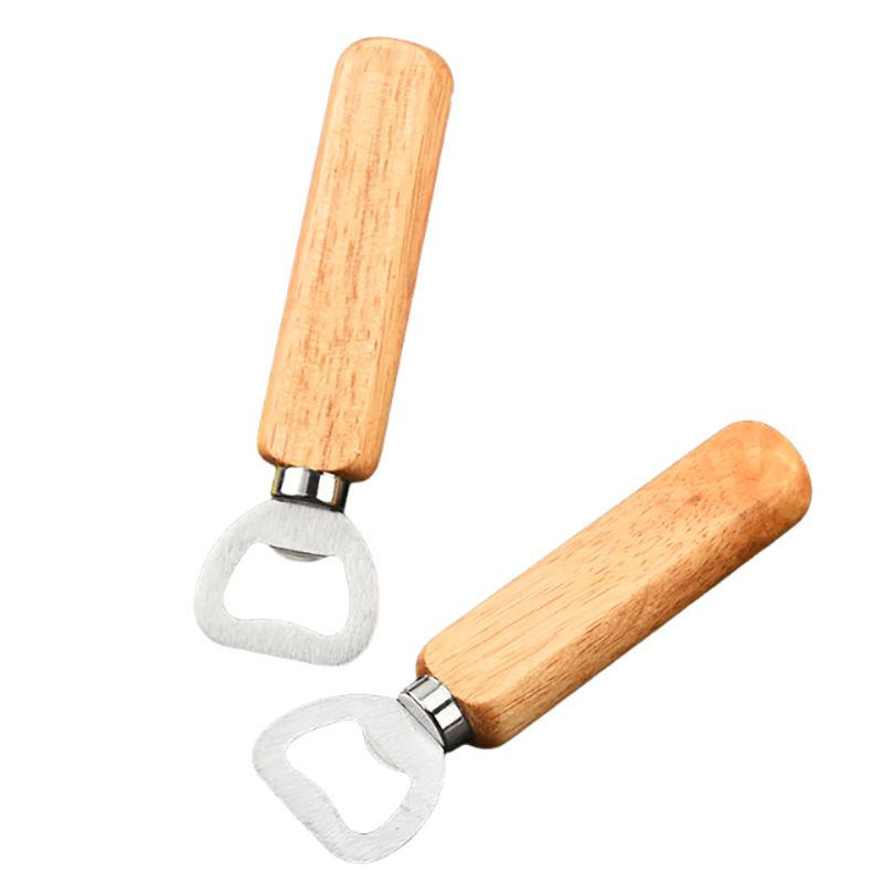 Natural Wooden Handle Stainless Steel Bottle Opener With A Comfortable Grip, Size in 1.65