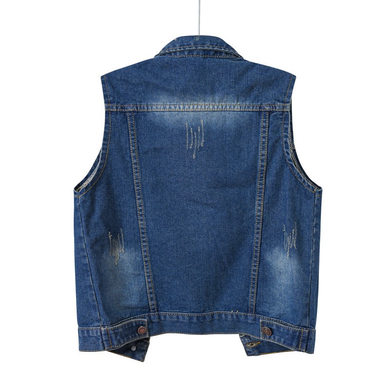 Women's Washed Denim Vest with Button Front and Pockets, Sleeveless Casual Jean Vest